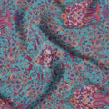 Sea blue synthetic crepe fabric with multicolor print in floral design-D15025