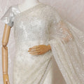 Off white Premium silk organza saree with same tone sequin work and bead work in floral design-D15585