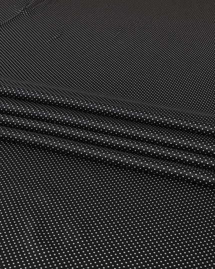 Black Italian viscose crepe fabric with white print in Polka dot design-D7065