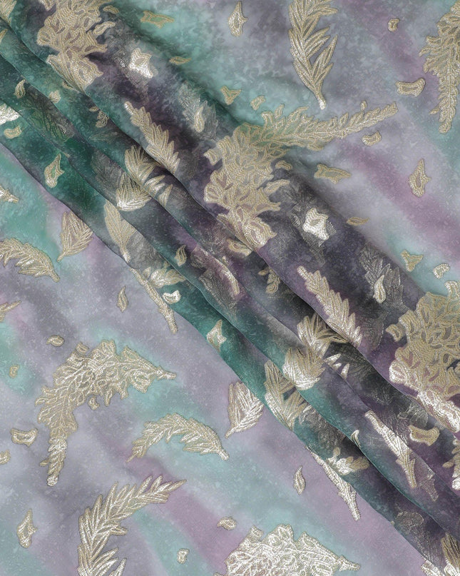 قماش شيفون حريري نقي فاخر متعدد الألوان مع لوركس معدني ذهبي بتصميم زهور-D14241