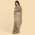 Taupe brown imitation silk saree with gold jacquard having same tone sequin work in floral design-D12787 Regal Fabrics