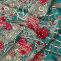 Teal green synthetic crepe fabric with multicolor print having stone work in floral design-D15293 - Regal Fabrics