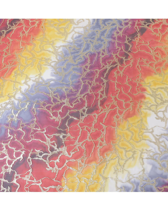 شيفون من الحرير الخالص متعدد الألوان مع لوريكس معدني ذهبي بتصميم تجريدي -D11368