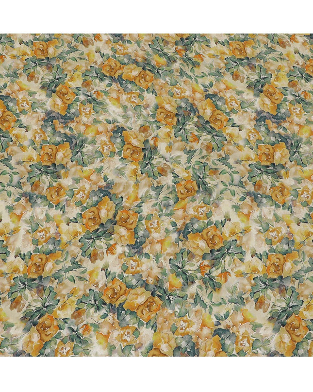 Beige viscose crepe fabric with multicolor print in floral design-D15647