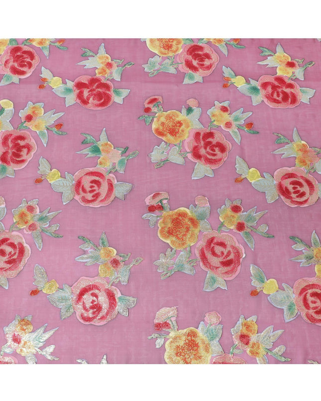 قماش شيفون حريري نقي فاخر باللون العنابي مع لوركس معدني متعدد الألوان بتصميم زهور -D10778