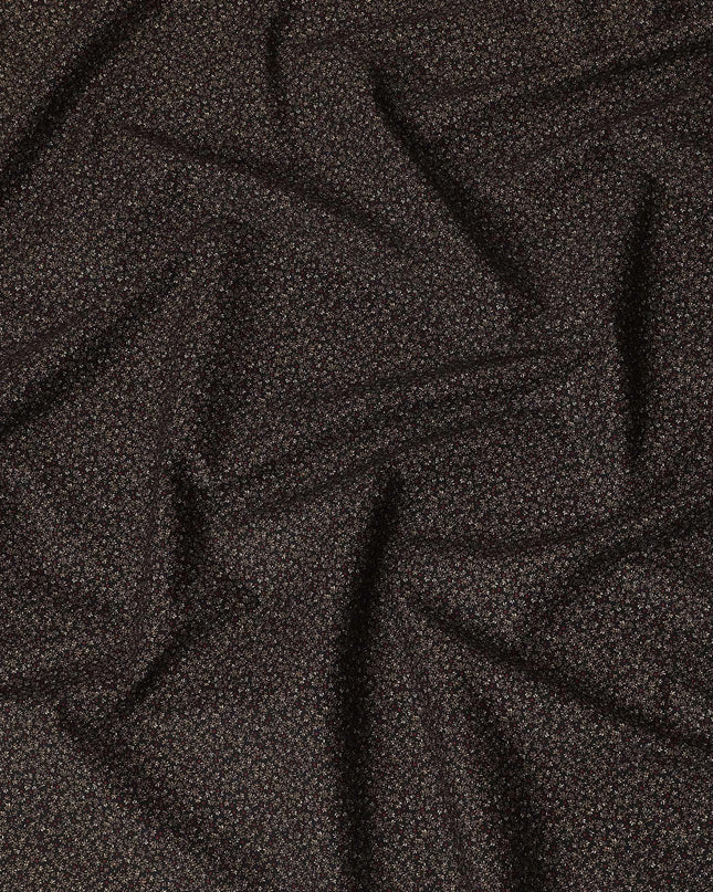 Black cotton fabric with brown and red print in fancy design-D14841