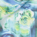 White Swiss 100% cotton voile fabric blue, neon green, baby blue and bottle green print in floral design-D7197
