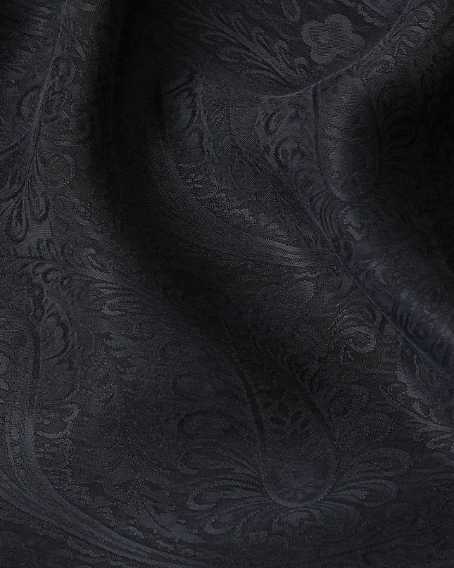 قماش كوبرو أسود قابل للتحلل بنسبة 100% مع جاكار بنفس اللون بتصميم ذاتي-D6984