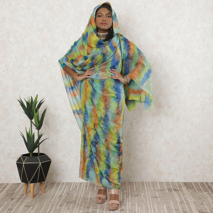 Multicolor Premium pure silk chiffon thobe with same tone metallic lurex in fancy design-D11664 Regal Fabrics