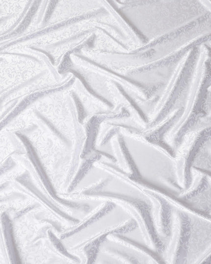 White synthetic satin fabric with same tone jacquard in floral design-D15374 Regal Fabrics