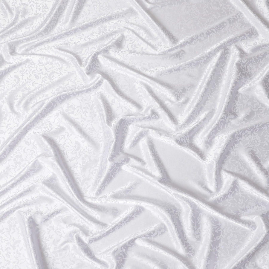 White synthetic satin fabric with same tone jacquard in floral design-D15374 Regal Fabrics