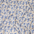 Latte beige sustainable Tencel rayon fabric with azure blue and baby blue print in fancy design-D10654