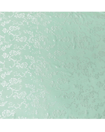 قماش شيفون من الحرير الخالص باللون الأخضر النعناعي مع جاكار فضي بتصميم زهور-D15328