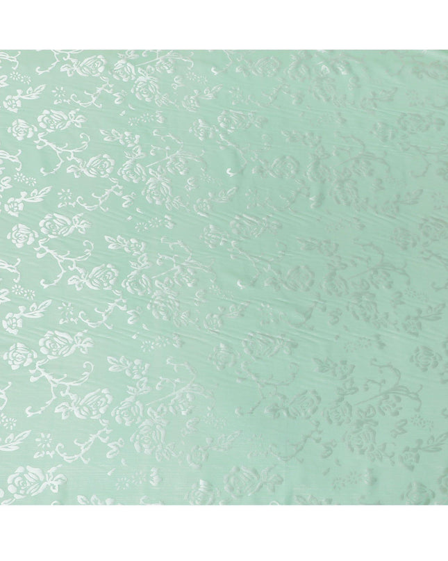 قماش شيفون من الحرير الخالص باللون الأخضر النعناعي مع جاكار فضي بتصميم زهور-D15328