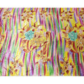 Pear green to bumblebee yellow Rayon velvet fabric with multicolor strokes and stones in floral design