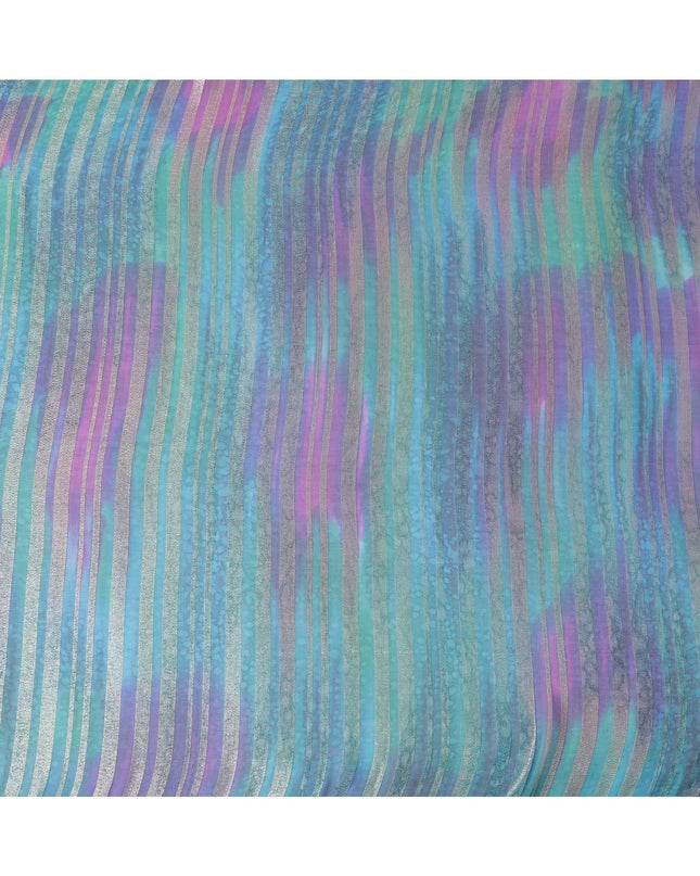 قماش شيفون حريري فاخر مطبوع يدويًا متعدد الألوان مع لوركس معدني ذهبي بتصميم مخطط-D12400