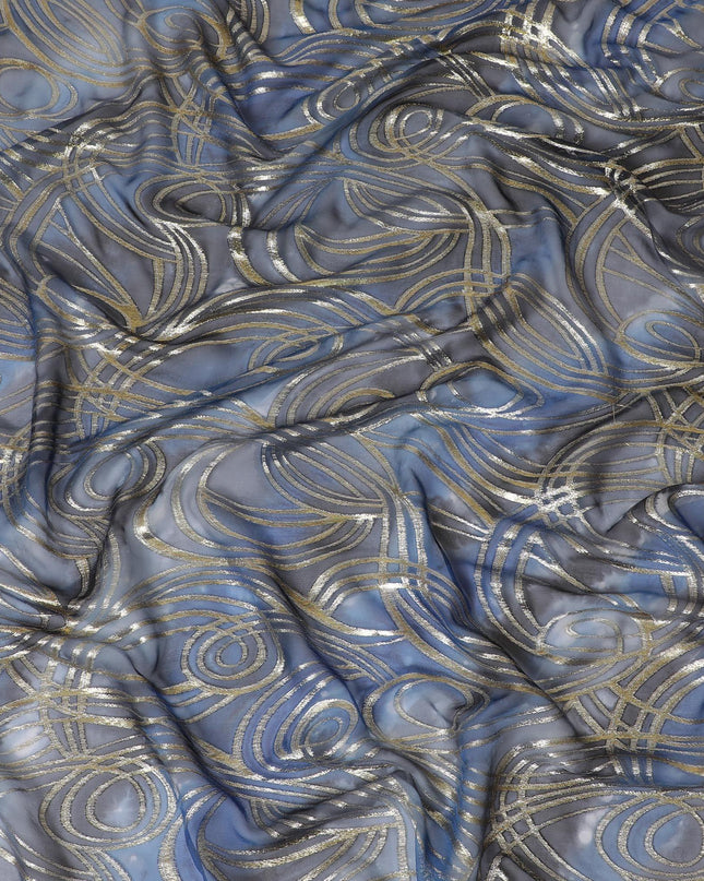 قماش شيفون من الحرير الخالص متعدد الألوان مع لوريكس معدني ذهبي بتصميم تجريدي-D14081