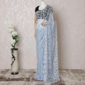 Baby blue Premium pure French chantilly lace saree having stone work in floral design-D14600