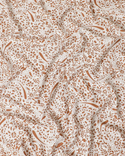 Off white viscose twill printed fabric with brown prints in floral design-D11171 Regal Fabrics