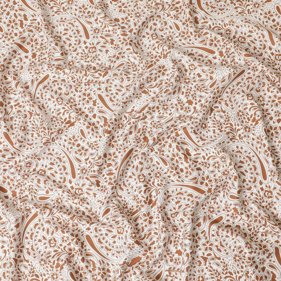 Off white viscose twill printed fabric with brown prints in floral design-D11171 Regal Fabrics