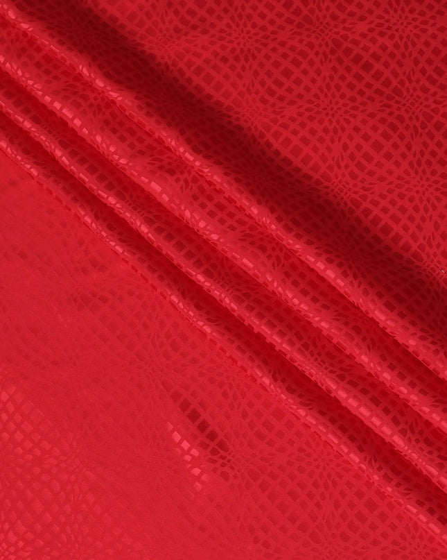 Crimson red premium pure silk crepe fabric with same tone jacquard in fancy design-D11951 Regal Fabrics