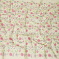 Flax yellow premium pure cotton voile fabric with same tone, baby pink and Paris green embroidery in floral design-D13637