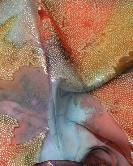 قماش شيفون حريري نقي فاخر متعدد الألوان مع لوريكس معدني ذهبي بتصميم زهور-D9277