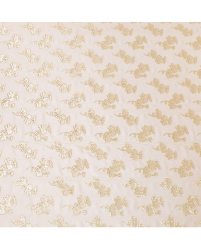 Light peach premium pure silk chiffon fabric with same tone viscose and gold metallic lurex in floral design-D13134