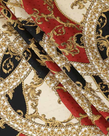 ساتان من الحرير الخالص الإيطالي باللون البيج اللاتيه مع جاكار منقط بنفس اللون مع طباعة متعددة الألوان بتصميم الأزهار-D9726