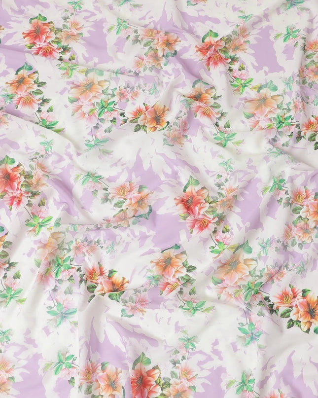 Off white Italian cotton voile fabric with Paris green, light lavender, carnation pink and black print in floral design-D6384 Regal Fabrics