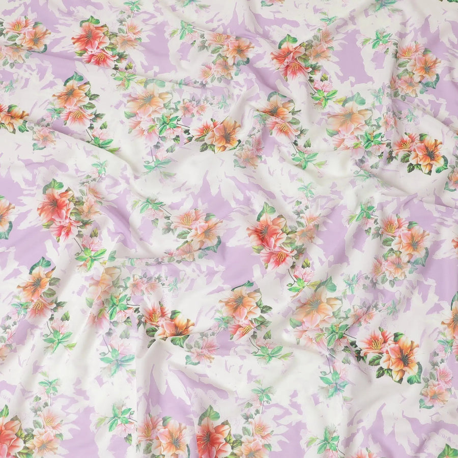 Off white Italian cotton voile fabric with Paris green, light lavender, carnation pink and black print in floral design-D6384 Regal Fabrics