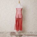 Crimson red nylon tulle fabric with same tone bead work in fancy design-D14100 Regal Fabrics