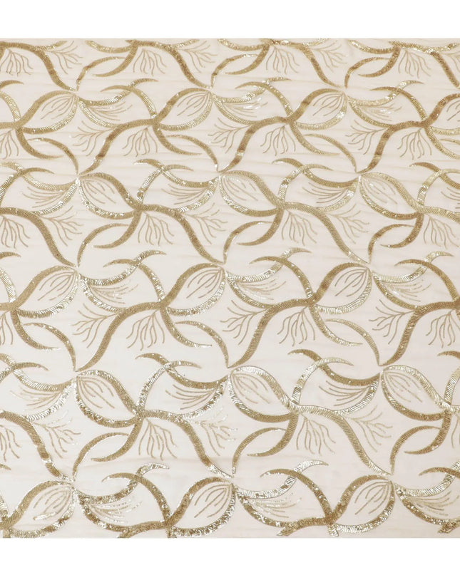 Gold premium pure silk chiffon fabric with same tone sequins embroidery in abstract design-D13619 Regal Fabrics