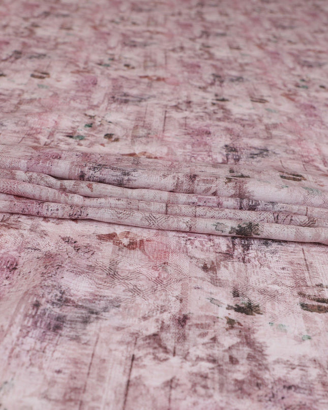 Light pink cotton lawn fabric with same tone and green print in abstract design-D9017