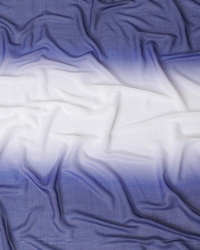 Indigo blue, white synthetic chiffon fabric with same tone metallic lurex in ombre design-D14455