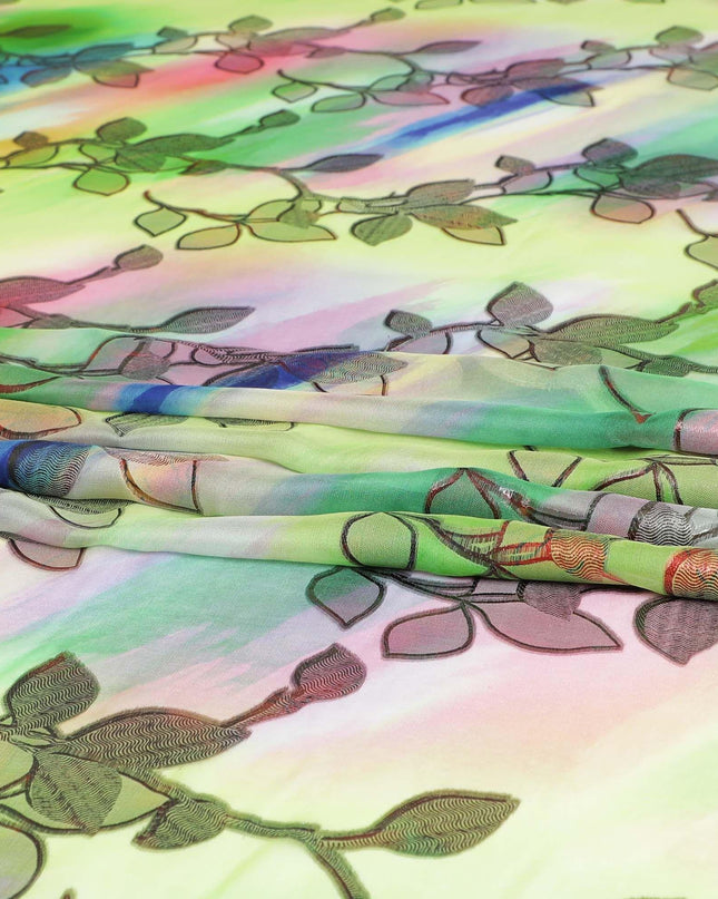 قماش شيفون حريري نقي فاخر متعدد الألوان مطبوع مع لوركس معدني متعدد الألوان بتصميم زهور-D9339