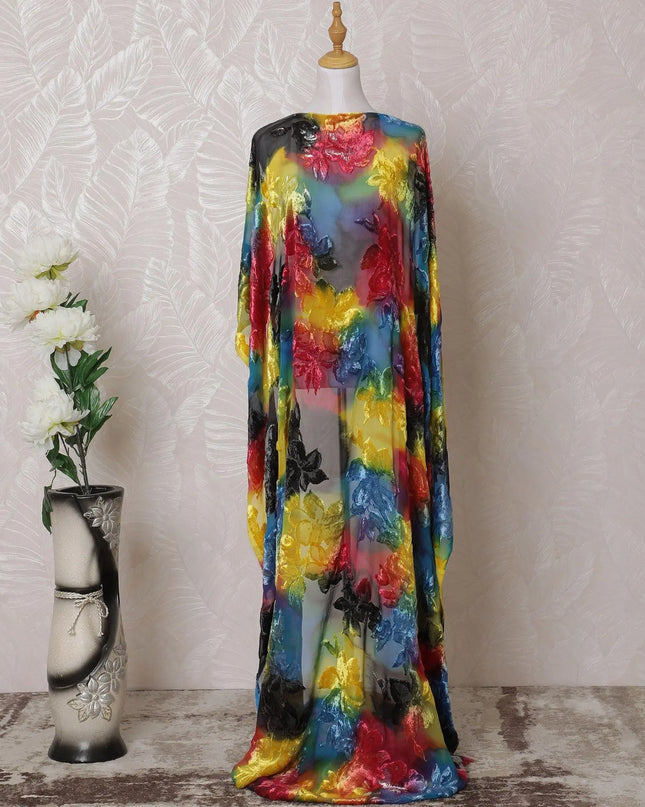 Multicolor Premium pure silk blended velvet makmal dirac fabric with same tone metallic lurex in floral design-D14884 Regal Fabrics