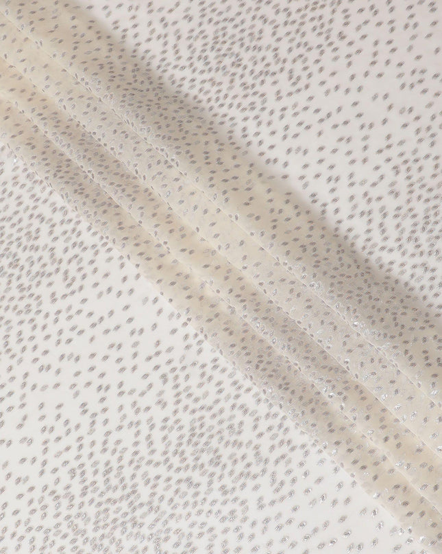 قماش شيفون من الحرير الخالص باللون البيج الفاتح مع لوركس معدني متعدد الألوان بتصميم فاخر -D13146