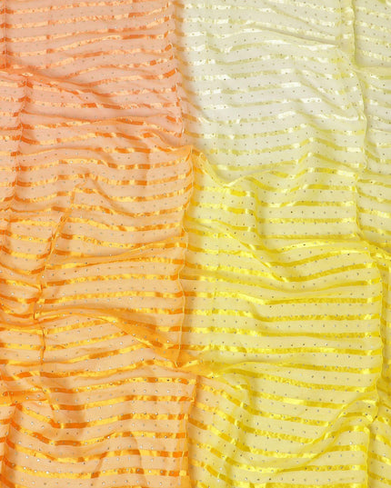 Multicolor synthetic chiffon fabric with gold stripe having same tone metallic dot foil in stripe design-D13649 Regal Fabrics