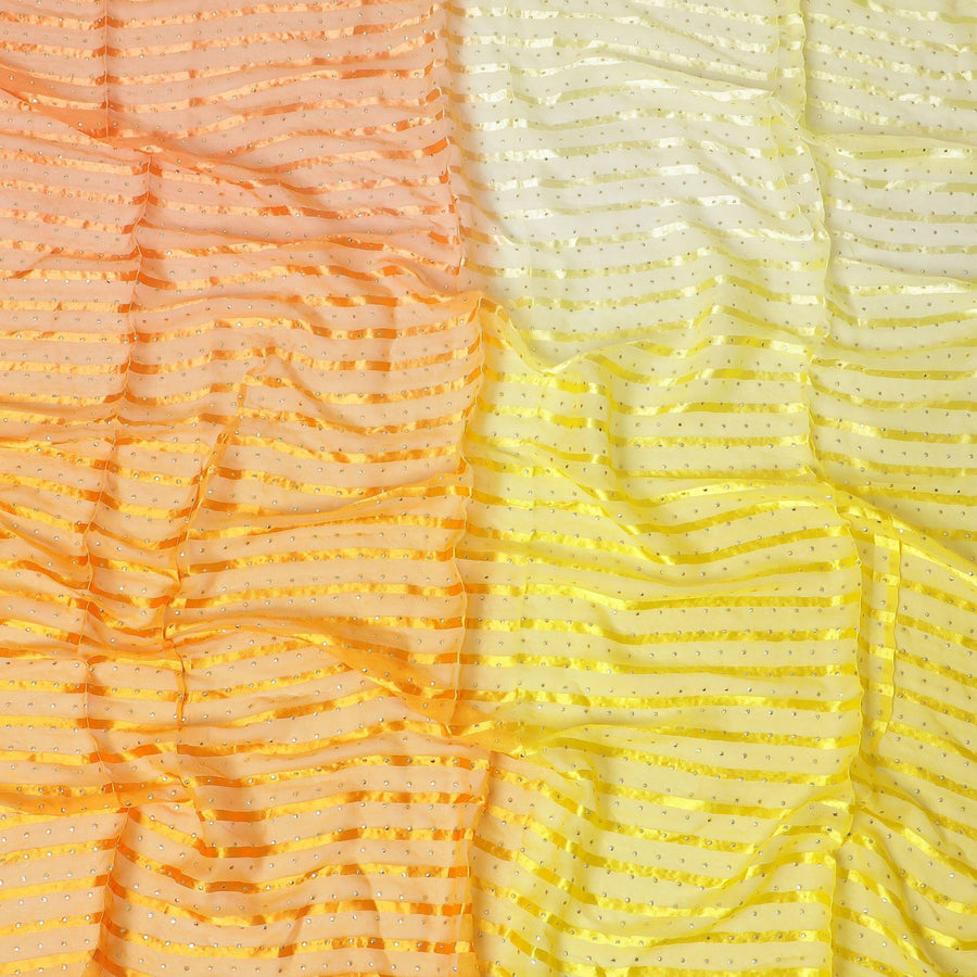 Multicolor synthetic chiffon fabric with gold stripe having same tone metallic dot foil in stripe design-D13649 Regal Fabrics