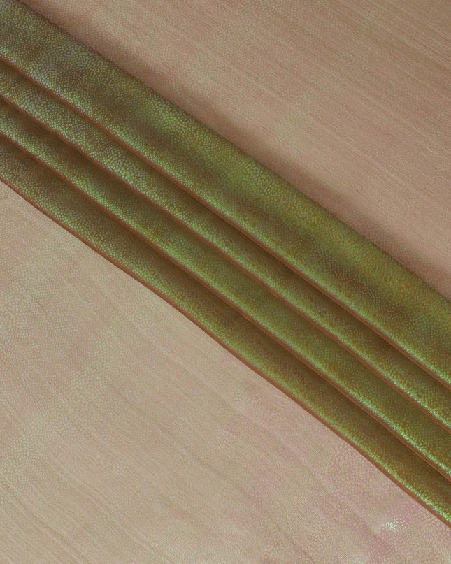 قماش شيفون حريري نقي فاخر باللون البني الزيتوني مع لوريكس معدني بنفس اللون بتصميم ذاتي-D13552