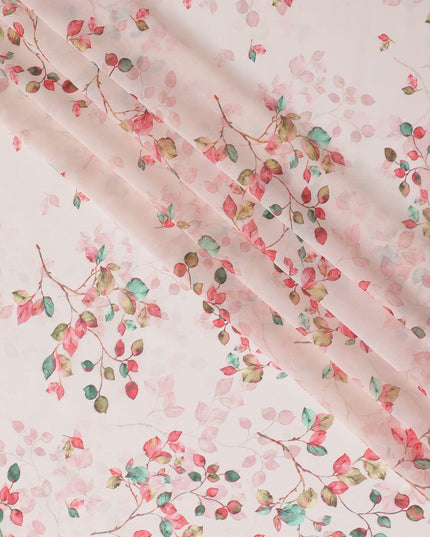 Light peach synthetic georgette fabric with multicolor print in floral design-D10297