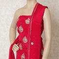 Ruby pink silk kameez with gold gota work embroidery and stone work in floral design. Ruby pink plain salwar having same tone chiffon dupatta with gold embroidery and stone work-D12688 Regal Fabrics