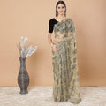 Gold, Black Premium metallic French chantilly lace saree having stone work in floral design-D8724S