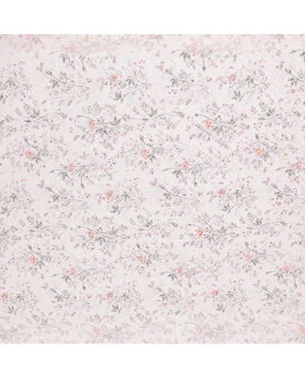 قماش فوال قطني مع تطريز بنفس اللون مع طباعة زيتونية خضراء وبرتقالية بتصميم زهور - D6992