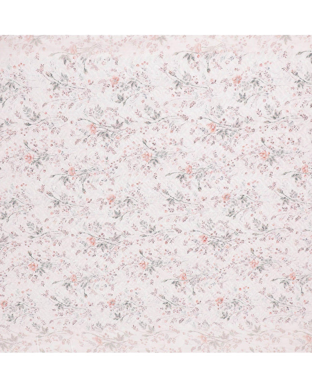 قماش فوال قطني مع تطريز بنفس اللون مع طباعة زيتونية خضراء وبرتقالية بتصميم زهور - D6992