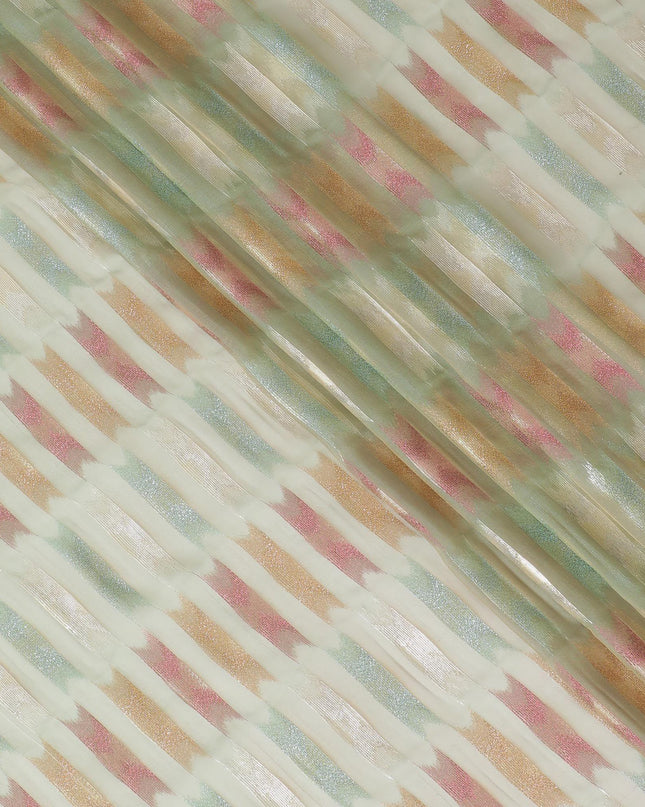 قماش شيفون من الحرير الخالص الفاخر باللون الأخضر الداكن مع لوريكس معدني متعدد الألوان بتصميم تجريدي -D10039