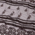 Dark Violet nylon tulle fabric with lilac , brown metallic embroidery and pearls & multi color stones in abstract design