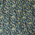Turkish blue Premium Spanish 100% Cotton with sea green, off white and mustrad yellow print in floral design-D9236 Regal Fabrics
