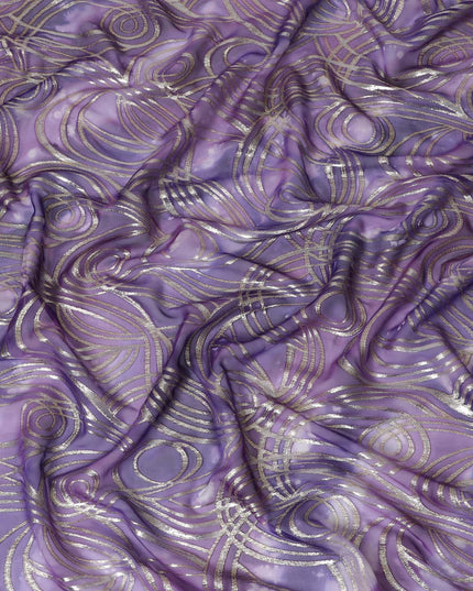 قماش شيفون من الحرير الخالص متعدد الألوان مع لوريكس معدني ذهبي بتصميم تجريدي-D14077